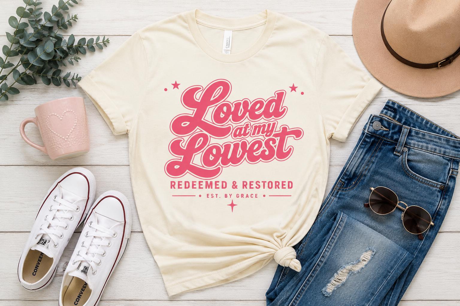 Loved at My Lowest PNG | Retro Christian Sublimation Design (Digital Download)