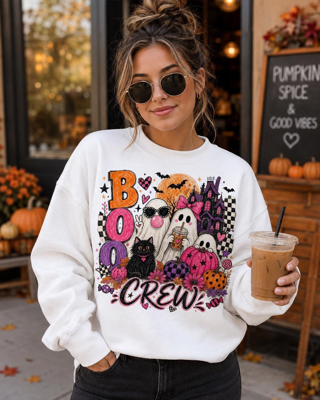Boo Crew Halloween PNG, Girly Ghost Spooky Season Design, Pink Coquette Sublimation (Digital Download)